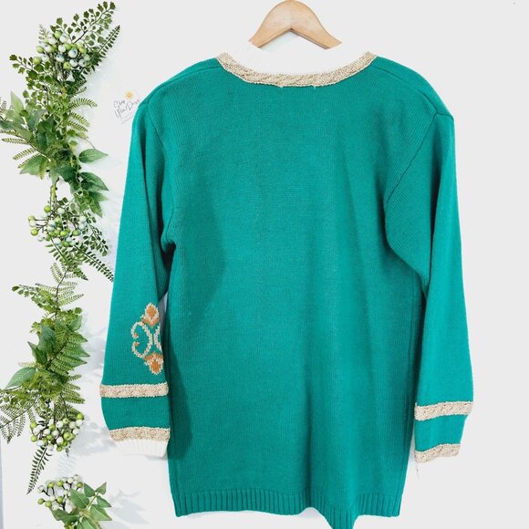 Vintage Green Sideffects Cardigan Sweater With Gold Trim & Embroidery《888》J - Picture 2 of 7
